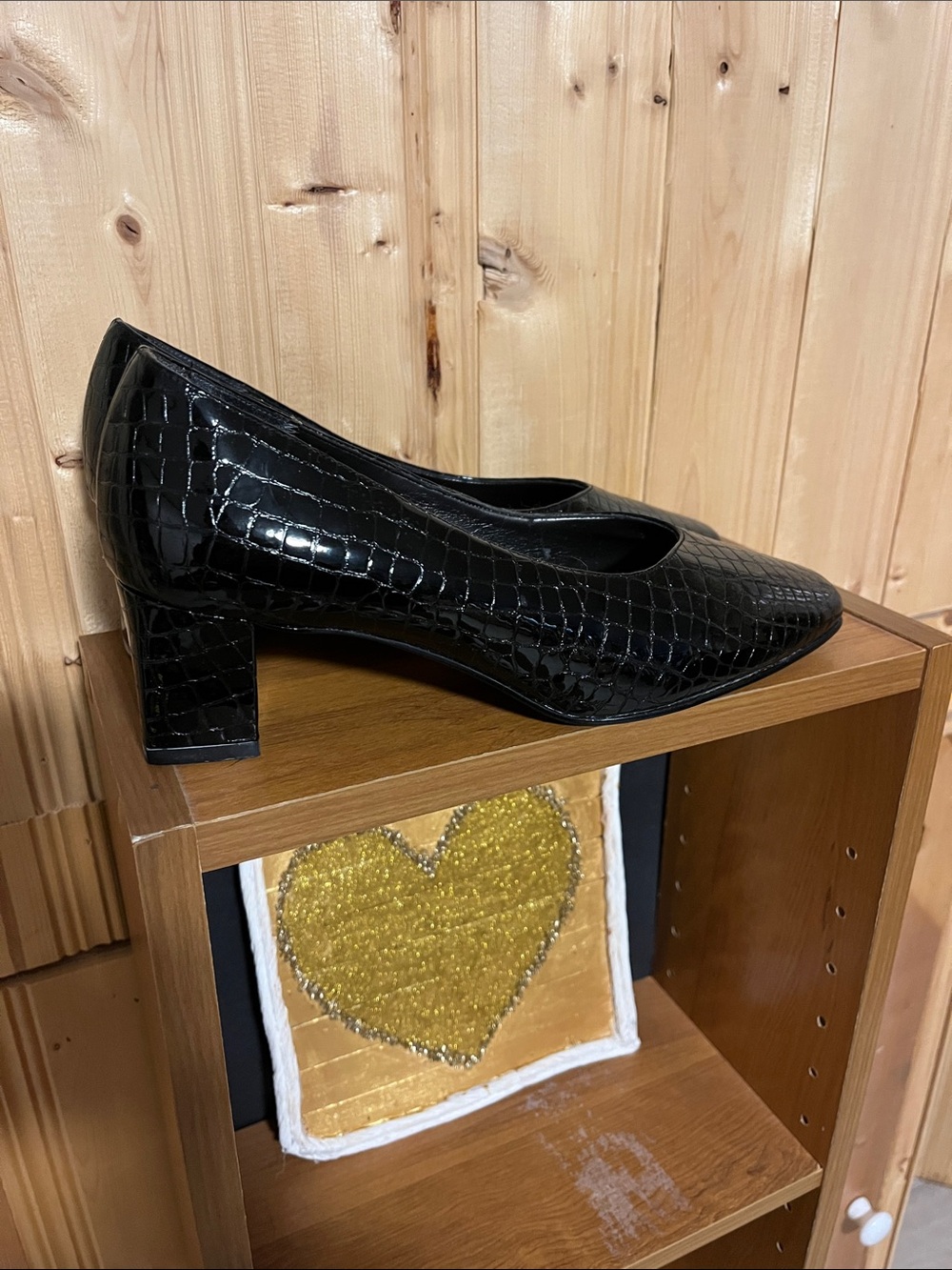 Naturalizer Black Croc-Embossed Block Heel Pumps